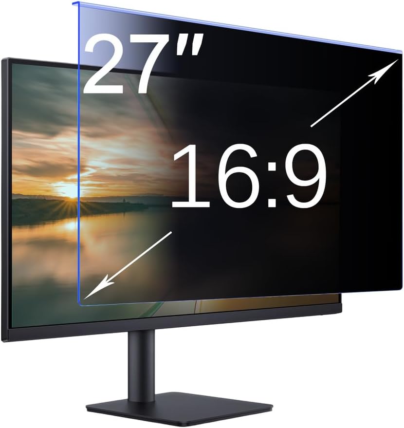 27 Inch Computer Privacy Screen Filter for 16:9 Aspect Ratio Widescreen Monitor - Anti-Glare, Blue Light Filtering, Eye Protection, Hanging Style