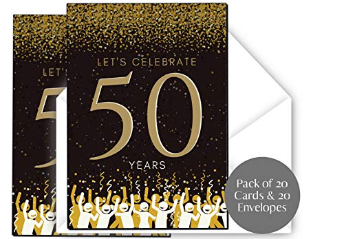 Elcer 50Th Birthday Party Invitations| 50 Years | Happy 50 Anniversary | Black And Gold | Confetti Streamers Party Invitations | Fill In Style | 20 Count With Envelopes | Surprise Party (Black) #TOP1