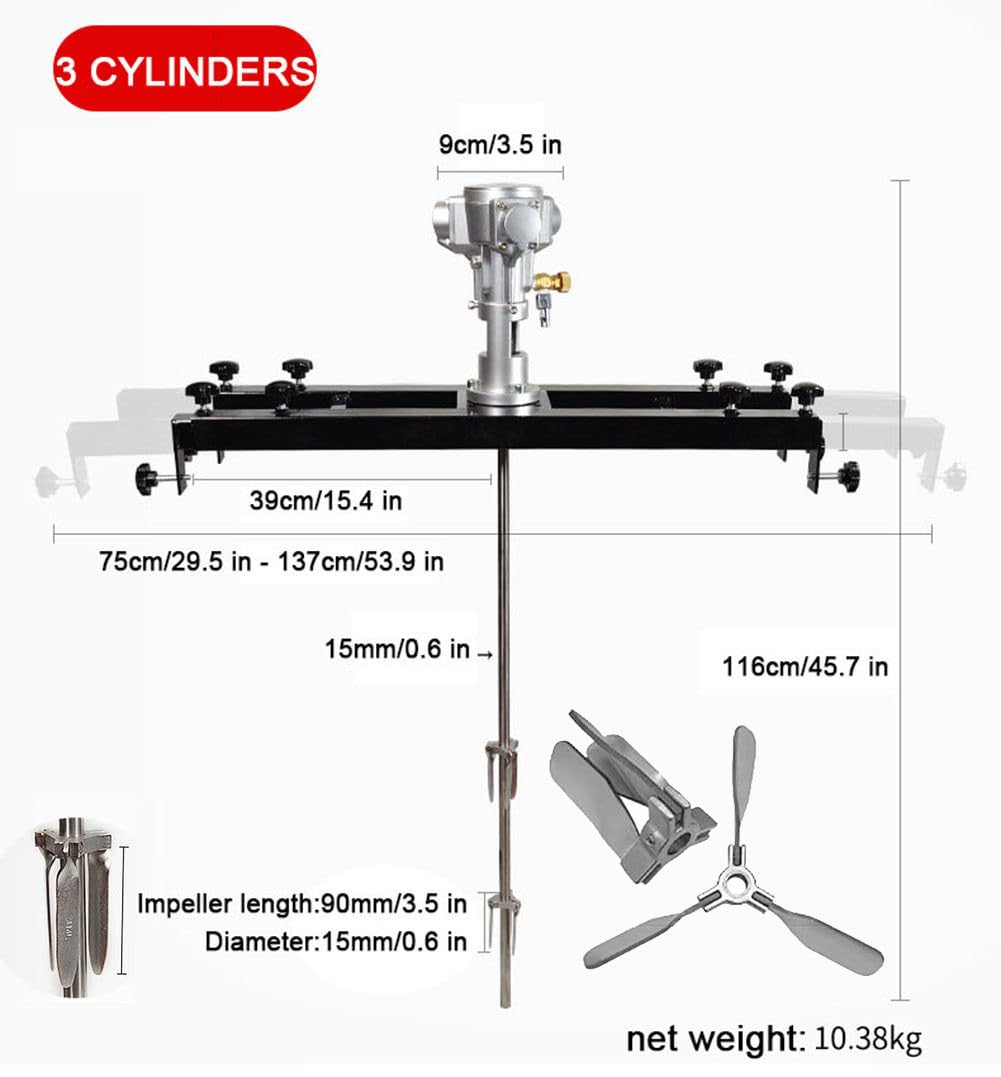 Mezclador de Pintura,Mezclador Neumático Incluye Dos Hélices Plegables,1/2HP,0-2500RPM,Brazo Extensible 75-137cm,Batidoras Profesionales Maneja Materiales de Distintas Viscosidades