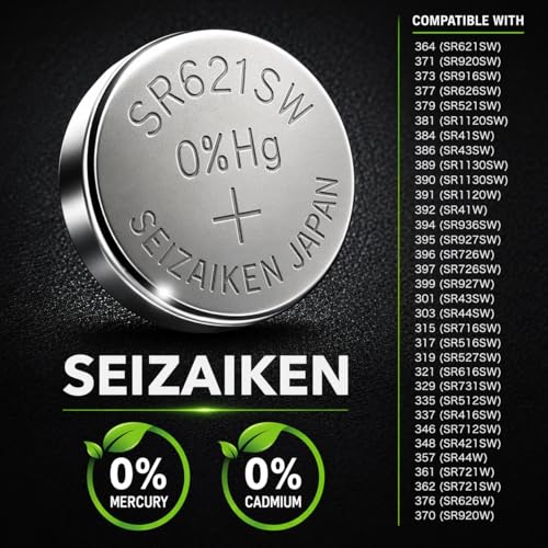 Image of Seizaiken 364 SR621SW Silver Oxide Watch Battery, 1.55V, 23 mAh, Mercury-Free, 5 Batteries, Made in Japan by Seiko