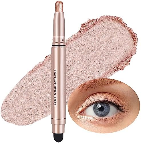 Cream Eyeshadow Stick Smooth Shimmer Single Eyeshadow Pencil, High Pigmented Crease-proof Eye Shadow Brightener Stick, Hypoallergenic Waterproof Long Lasting Eye Highlighter Stick(03# Champagne Shimmer)