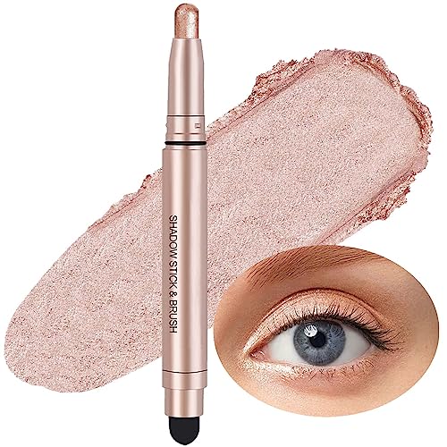 Cream Eyeshadow Stick Smooth Shimmer Single Eyeshadow Pencil, High Pigmented Crease-Proof Eye Shadow Brightener Stick, Hypoallergenic Waterproof Long Lasting Eye Highlighter Stick(03# Champagne Shimmer) #TOP2