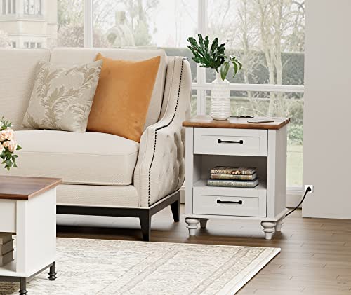 Wampat Set Of 2 White Nightstands With Charging Station & 2 Drawers, Mid Century End Tables For Living Room, Modern Night Stand Wood Bedside Table For Bedroom #TOP4