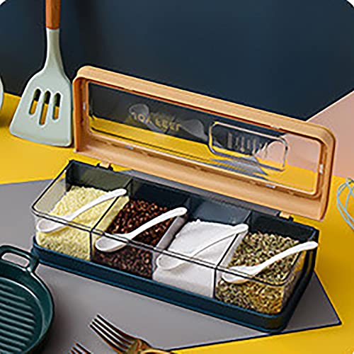 LetCart Clear Seasoning Rack Spice Pots - 4 Piece Storage Container Condiment Jars - Acrylic Seasoning Box, Cruet with Cover and Spoon for Pepper Spice Salt Sugar Storage(Blue) - Image 4