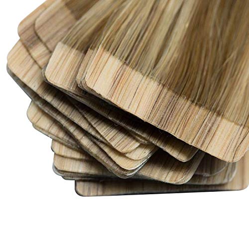 EYES ON YOU BEAUTY Tape-In Hair Extensions 25g, 100% Real Human Remy Double Drawn European Hair Soft & Replaceable Skin Weft Tape Reusable Hair Extensions - 10 Pcs Per Pack 04 Brescia