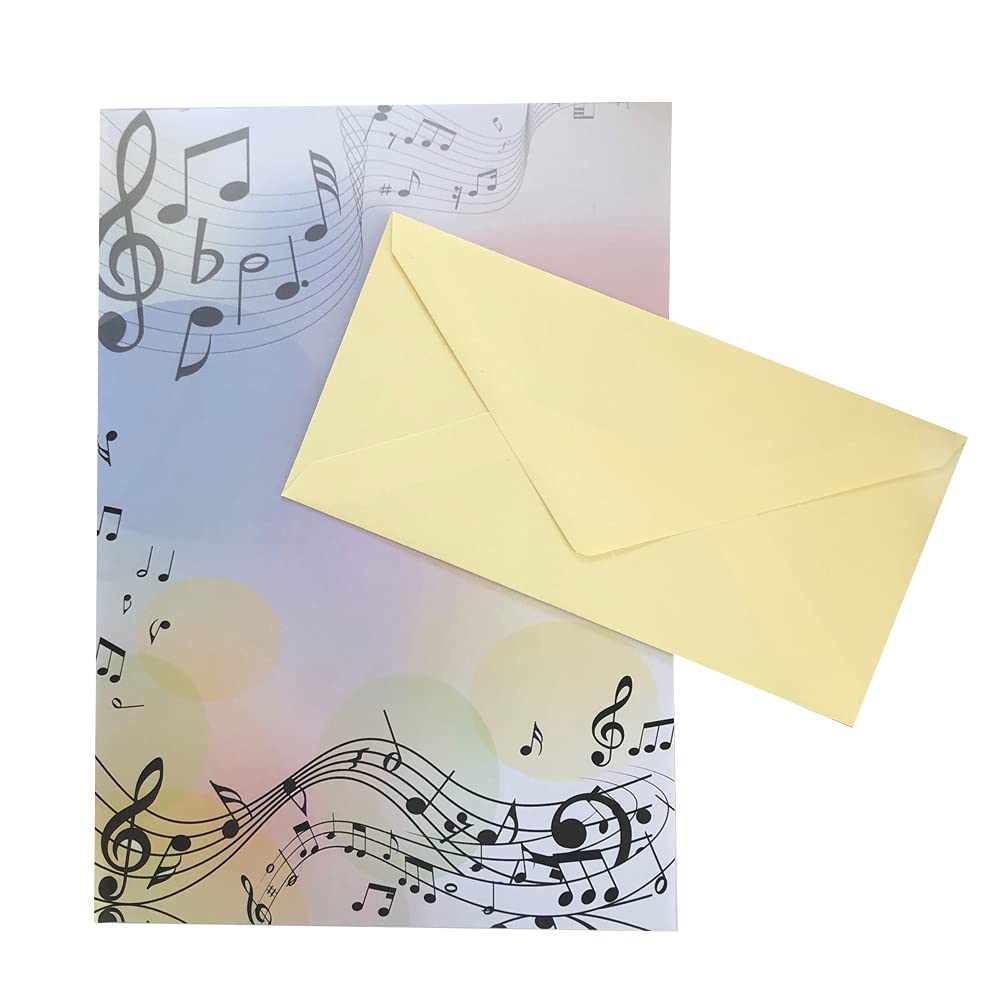 Briefpapier mit Umschlag als Set, DIN A4 Naturpapier und DIN C6 Briefumschläge inkl. Geschenkmappe (Musik+DL05, 250er Set)