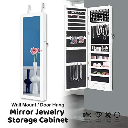 Ajp Distributors Full Length Mirror Display Personalized Jewelry Cabinet Armoire Storage Lockable Compartment Makeup Cosmetics Brush Collection Holder Organizer + Led Lights Velvet Interior Gorgeous #TOP1