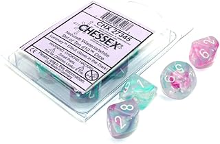 DND Dice Set-Chessex D&D Dice-16mm Wisteria and White Luminary Plastic Polyhedral Dice Set-Dungeons and Dragons Dice Includes 10 Dice – D10 Multi-Coloured CHX27345