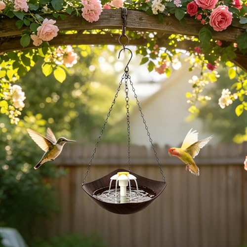 Bebedero para aves de exterior colgante con bomba solar para jardín 4