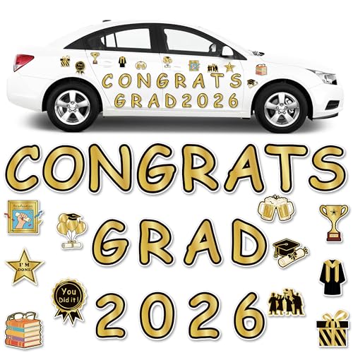 ZCCLINN Graduation Car Magnets Decorations - 27Pcs Class of 2026 Grad Party Magnetic Decor for Classroom Bulletin Board High School University Garage Door Cruise Ship Refrigerator Fridge (Black Gold)