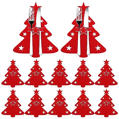 ShnminEU 12 Stück Weihnachten Besteckhalter Filz bestecktasche besteckhalter weihnachten benutzt für tischdeko weihnachten deko weihnachten tisch...