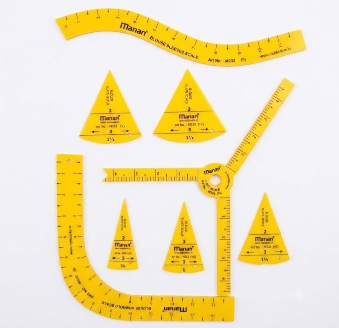 8-Piece Tailoring Scale Set for Blouse Cutting & Pattern Making | Sewing Ruler Kit with Blouse Sleeve Scale, Armhole Scale & 5 Blouse Plate Scales | Dress Designing Measuring Tools for Tailors-image-17