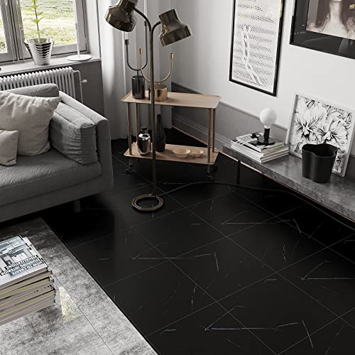 Veelike 12''X12'' Vinyl Floor Tiles Peel And Stick Black Marble Flooring Tiles Self Adhesive Waterproof Floor Vinyl Sticker Tiles Decorative For Bedroom Bathroom Kitchen Walls Basement 24 Pack #TOP3