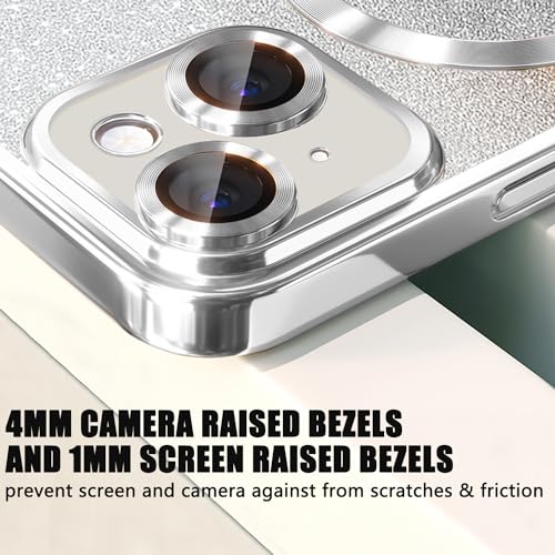 Image of Misscase for iPhone 14 Magnetic Glitter Case Compatible with MagSafe,Full Protection Slim Shockproof Anti-Scratch Case with Camera Lens Protector Logo View Dust-Proof Net for Women Silver