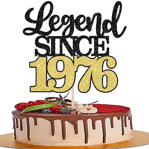SYKYCTCY 1 Pack Legend Since 1976 Cake Topper Glitter Happy 50th Birthday Cake Pick 50 Fabulous Cake Decorations for Cheers to 50th Birthday Wedding Anniversary Party Supplies