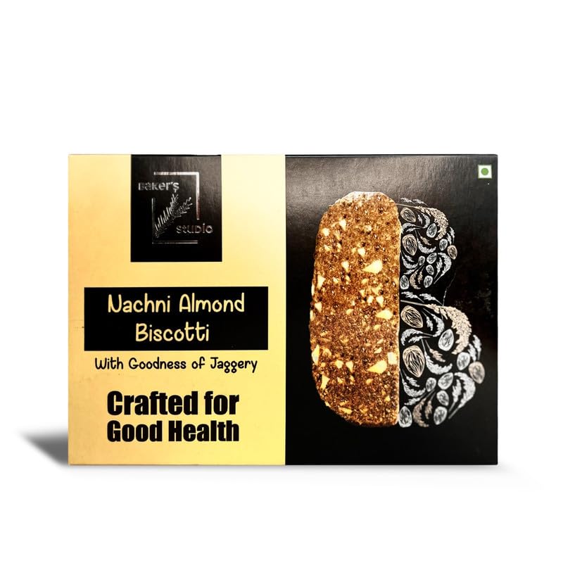 Nachni Almond Biscotti 200gm - Gluten-Free & No Maida | Naturally Sweetened with Jaggery | Thin, Crispy Biscuits with Almonds | Healthy, Protein-Rich Snack