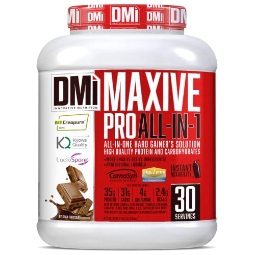 DMI MAXIVE PRO ALL-IN-ONE - Hard Gainer’s Solution More Than 25 Active Ingredients - Todo en Uno - Proteínas Alto Valor Biológico y Carbohidratos, con más de 25 Ingredientes Activos - Sabor Chocolate
