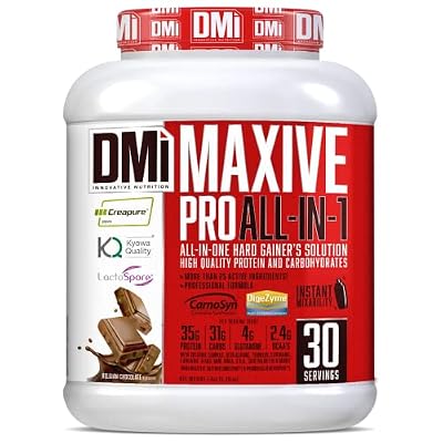DMI MAXIVE PRO ALL-IN-ONE – Hard Gainer’s Solution More Than 25 Active Ingredients – Todo en Uno – Proteínas Alto Valor Biológico y Carbohidratos, con más de 25 Ingredientes Activos – Sabor Chocolate