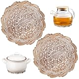 Coloch Set of 2 Wood Trivets for Hot Dishes and Pots, Mandala Style Tea Pot Holders Heat-Resistant Non-Slip Pot Holder Pads for Serving Hot Dishes, Pans, Pots, Tea Pots, 8 Inch Diameter