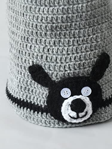 Image of Handmade Knitted Self Design Woolen Beanie Cap for Kids - White & Red 6-12 M | Winter Cap for Baby | FUNCAP56-6-12 M