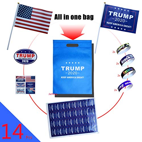 14 Pcs,Trump Supporters Of The US Presidential Election Set,2 Trump Hand Waving Flags,8 Trump Paper Wristbands,1 Trump W