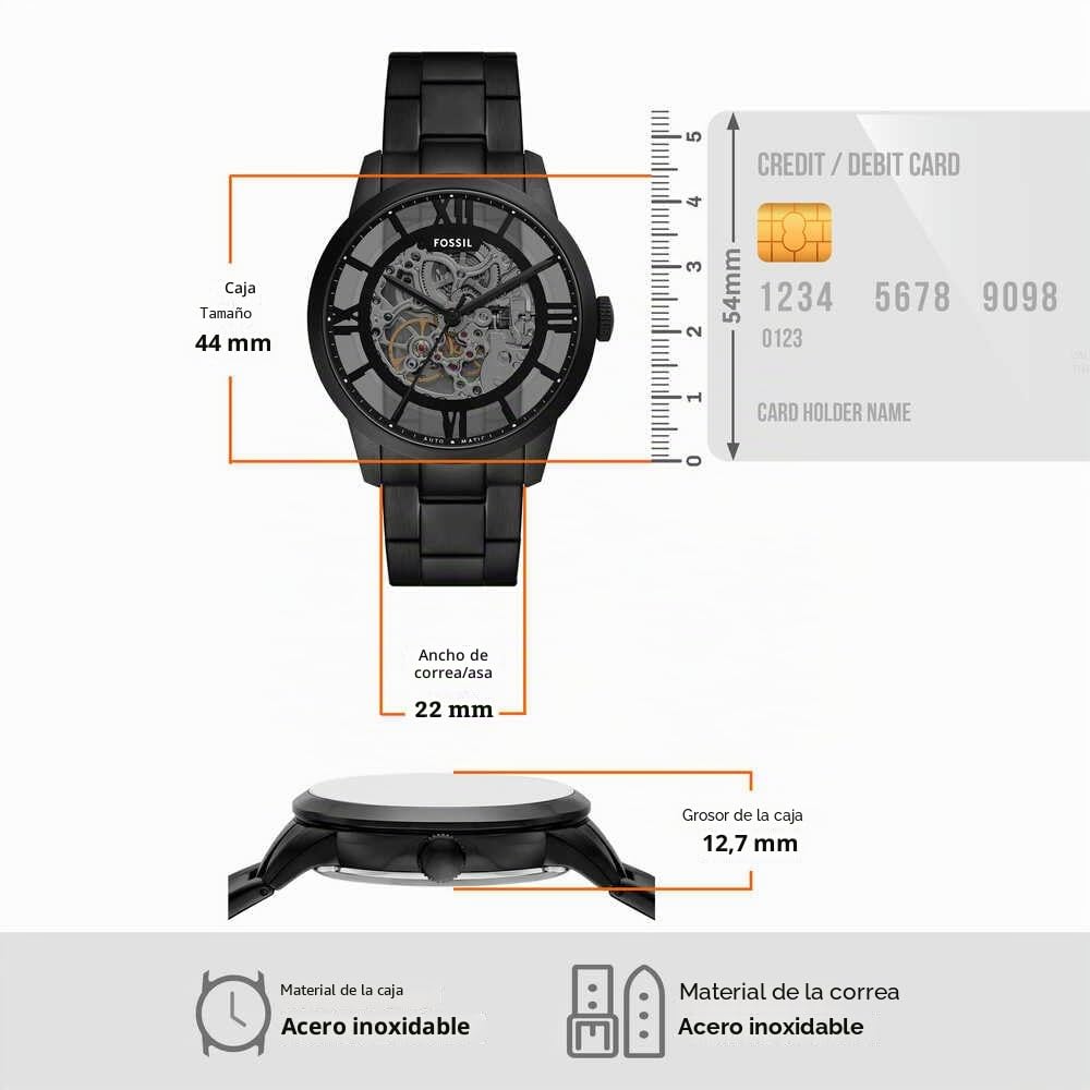 Fossil Reloj Townsman para Hombre, Movimiento automático de Tres Agujas con Correa de Acero o Piel