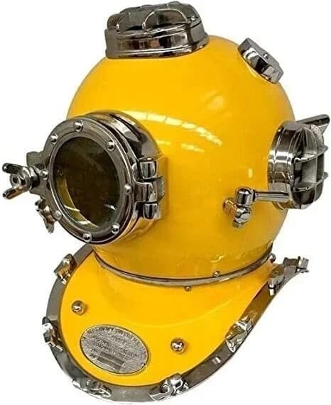 Vintage Diving Helmet Replica, Yellow Steel Iron with Polish Finish, 16x12.5x17 Inches, Desktop Home Decorative Collectible