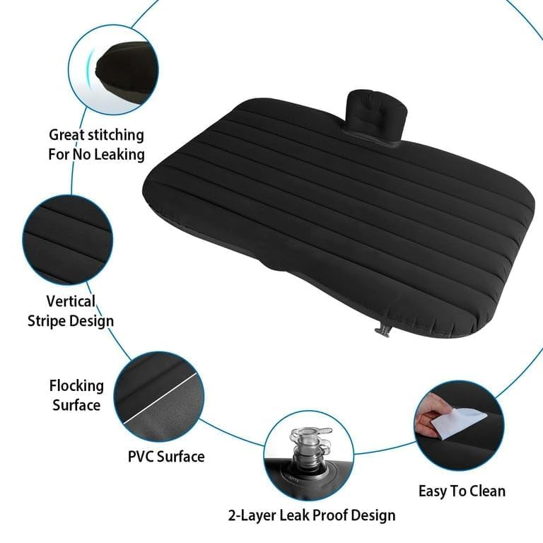Image of Premium Car Inflatable Bed with Pump & 2 Air Pillows | Quick Inflate Back Seat Mattress | Universal Fit Car Bed for Travel, Camping, Kids, Picnic & Road Trips