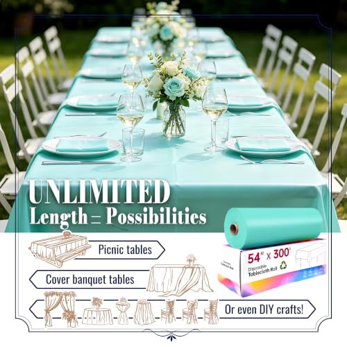 Image of Plastic Table Cloth Disposable, 54In X 300Ft Table Cover Roll