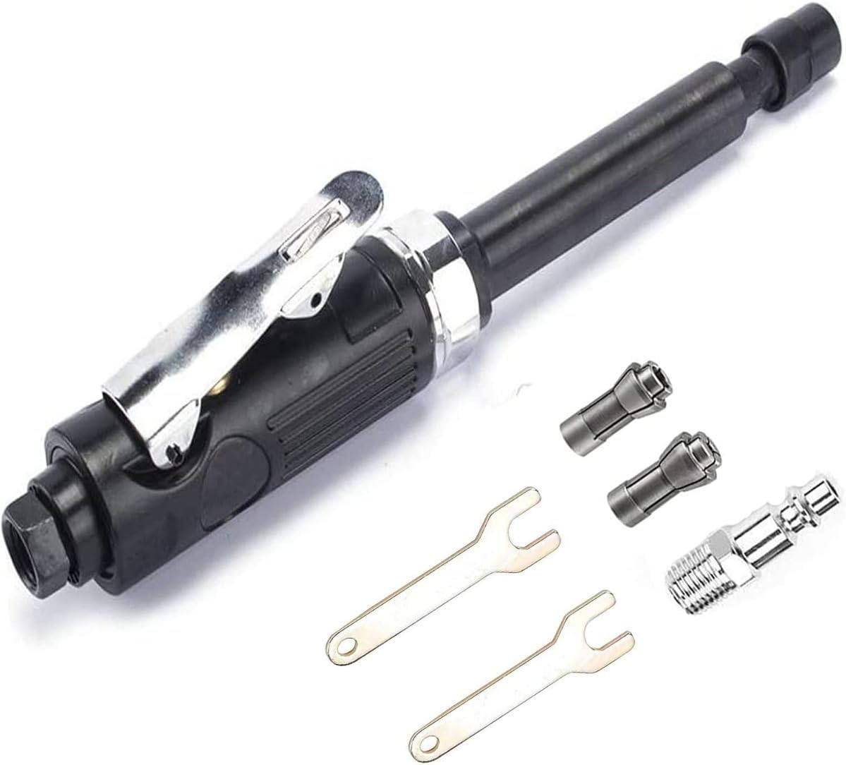 Professional Extended-Length Pneumatic Grinder 11-inch long shaft design with dual collet chuck 22,000 RPM high-speed grinding for tight-space applications