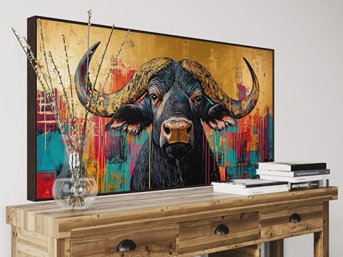Tableau sur toile buffle d'Afrique turquoise doré 90x180 cm sans cadre pour salon