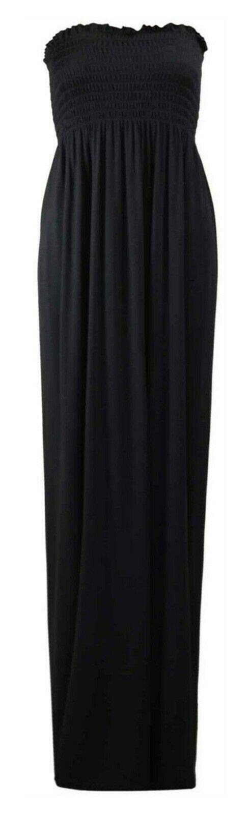 FAIRY BOUTIQUE Womens Long Strapless Elasticated Shearing Dress Ladies Bandeau Shirred Boob Tube Summer Maxi Dress Black