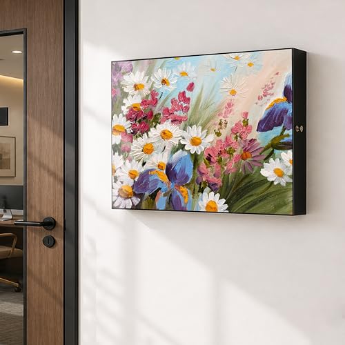 Image of Electric MCB Box Cover Frame With Hydraulic Decorative Painting Abstract Daisy Flower Painting Electrical Panel box Cover, Switch Box Frame Will Fit Max 10x14 inch Switch Board, Outer Size 13X17 Inch