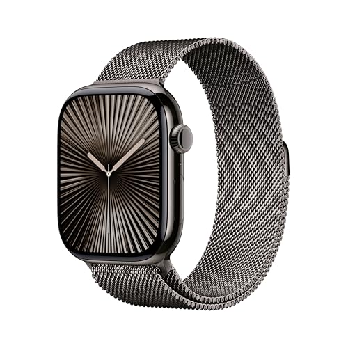 Image of Apple Watch Series 10 [GPS + Cellular 46 mm] Smartwatch with Slate Titanium Case with Slate Milanese Loop - S /M. Fitness Tracker, ECG App, Always-On Retina Display, Carbon Neutral