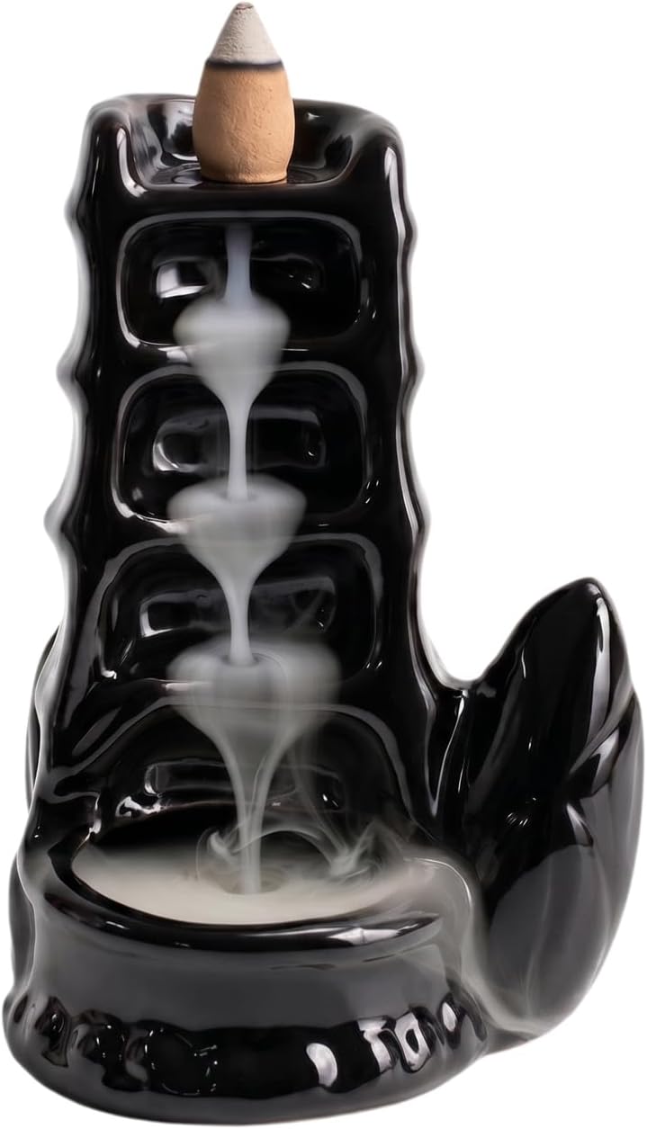 Backflow Incense Burner Ceramic Cone Holder, Hollow Bamboo Tower
