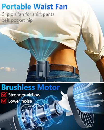 Image of Portable Fan Clip on Pants-Personal Little Light Weight Waist Fan Coolclip Belt Hip Pocket Hard Hat,Wireless Wear Charging Battery Powered Quiet Undershirt Waist Band Coolclip Fans Adult Kid White