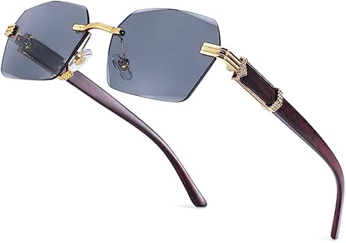 Gafas de sol estilo hip hop vintage con marco dorado para hombre, color gris, sin montura, Gris