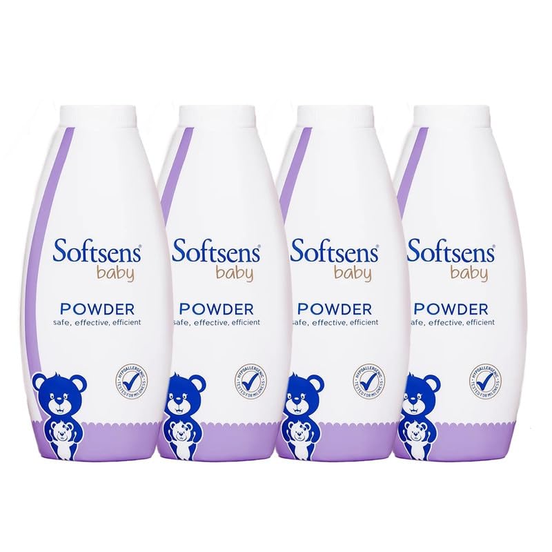 SoftsensBaby Powder|Enriched with Patchouli & Olive|Soothes & Moisturises Baby’s Skin|Mild,Dermatologically Tested,Hypoallergenic & Paraben-Free|200g (Pack of 4)