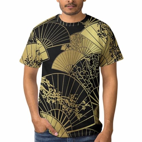 T-Shirt Eventail Japonais Homme Col Rond Chemise Courte Tshirt