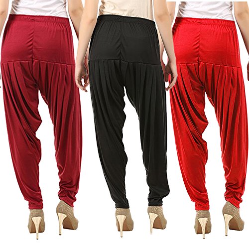 Image of Buy That Trendz Combo Offer (Pack of 3) Cotton Viscose Lycra Dhoti Patiyala Salwar Harem Bottoms Pants for Womens (White, Maroon, Black)