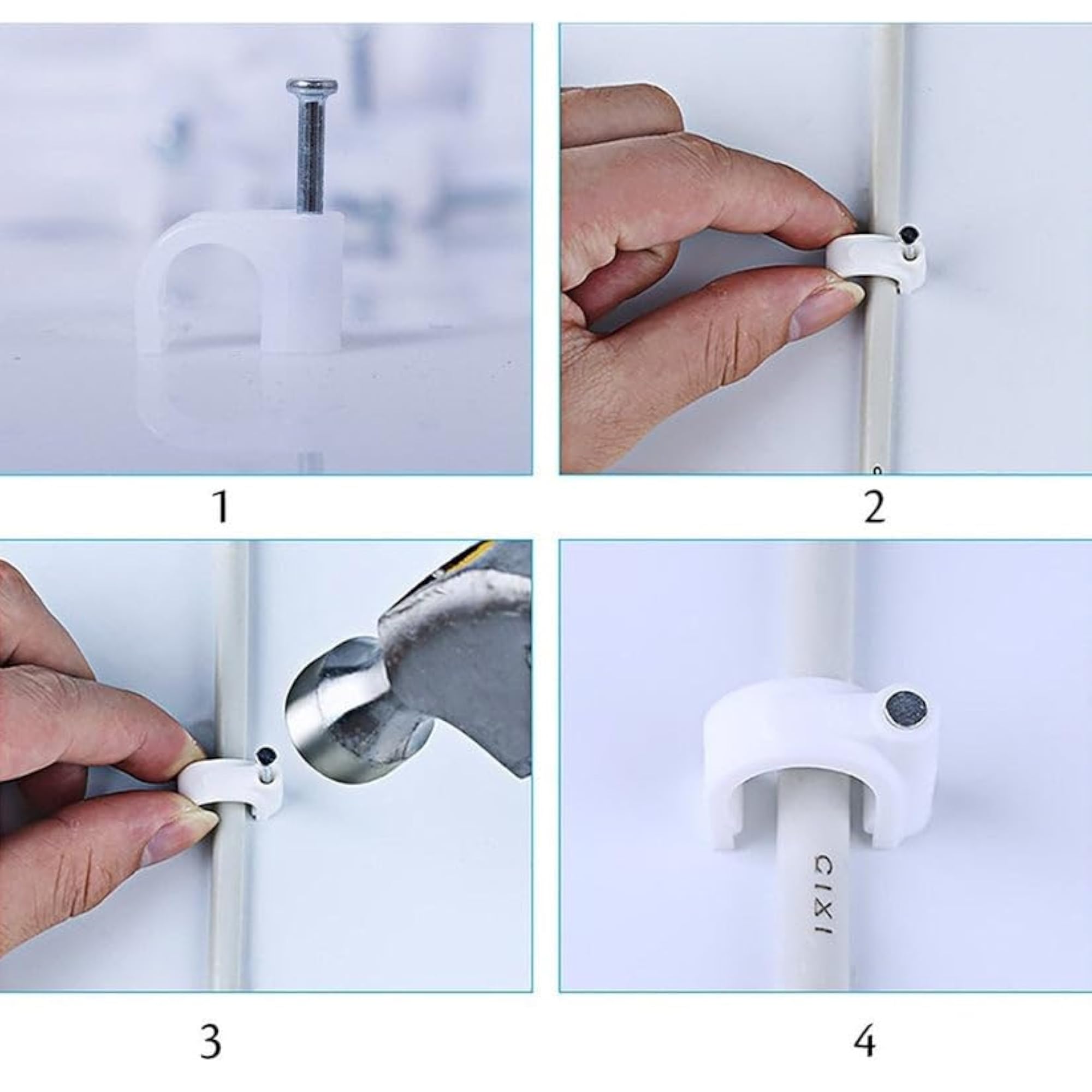 100 Pcs 6mm Cable Clips with Nails for Wall Mounting