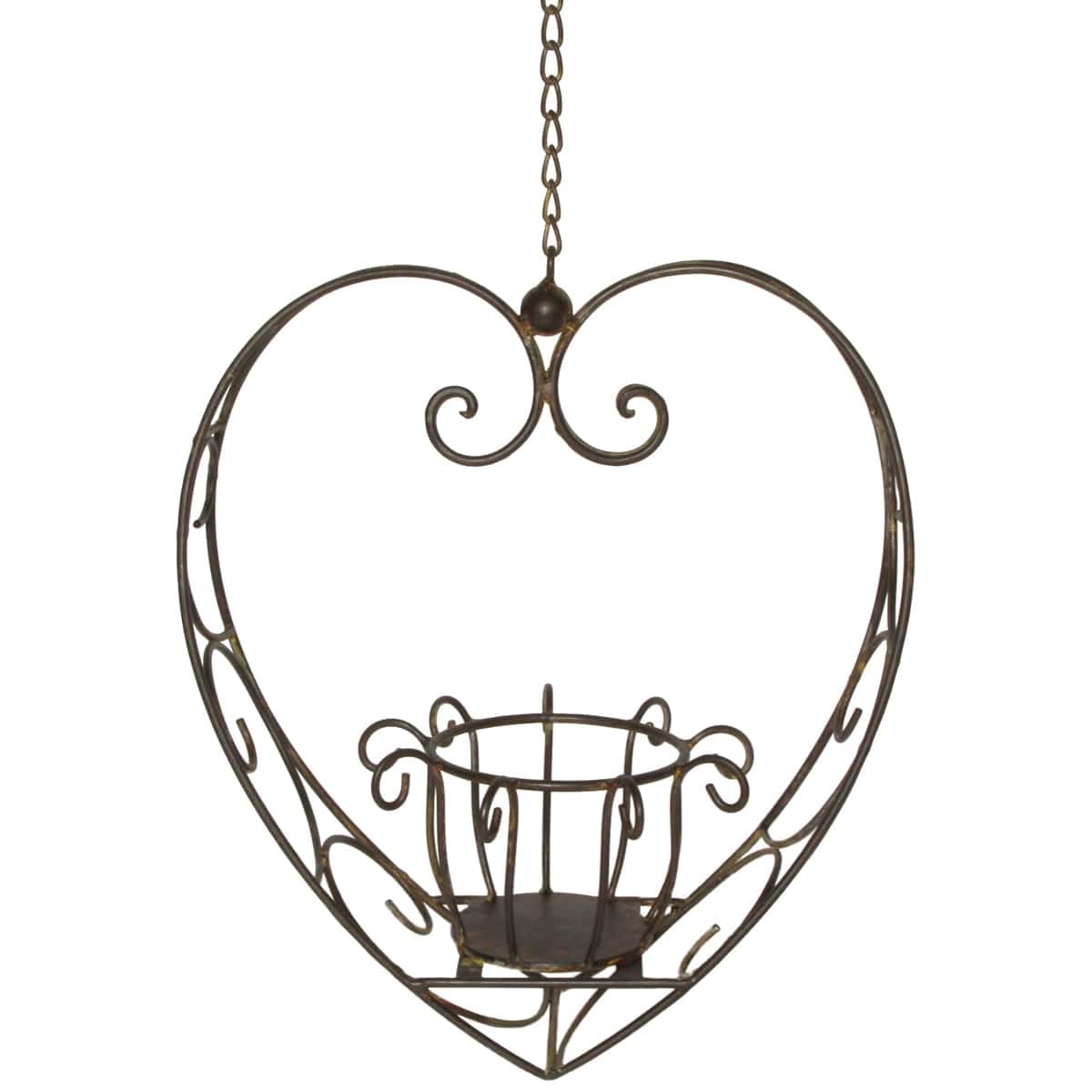 Herz Hängeampel für Innen & Außen rostoptik - Eisen Blumentopf hängend 32 cm mit Kette - Balkon Deko, Blumenampel, Fensterdeko, Pflanzenhalter, hängende Erdbeerampel, Metallkorb zum aufhängen