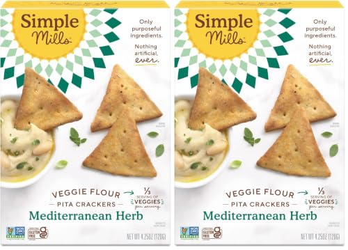 Image of Simple Mills Veggie Pita Crackers, Mediterranean Herb - Gluten Free, Vegan, Healthy Snacks, Paleo Friendly, 4.25 Ounce (Pack of 2)