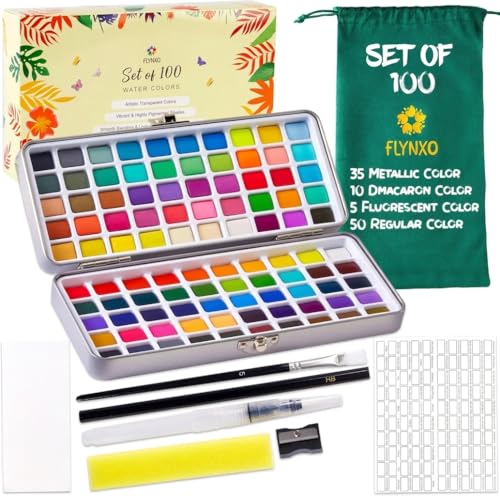 Image of Professional Watercolor Paint Set - 100 Colors Travel Art Kit
