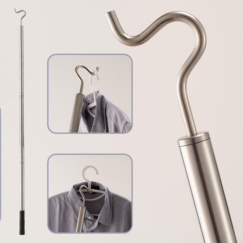 Asta appendiabiti in acciaio inox con gancio per organizzare e asciugare i vestiti in armadi e lavanderie (1 pz)