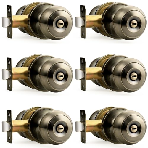 Probrico Bed/Bath Keyless Privacy Interior Door Knobs, Antique Brass Door