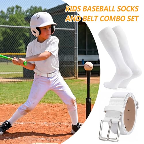 Image of XZQTIVE Baseball Softball Socks and Baseball Softball Belt Combo Set Knee-High Soccer Socks for Kids Youth Adult