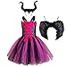 MFFACAI Costume Maleficent Witch Costume Girls Long Dress Cosplay Queen of Darkness Vampiress Party Dress Tutu Tulle Purple Skirt Suit Birthday Costume (Color : Hot Pink, Size : 8-9Y)