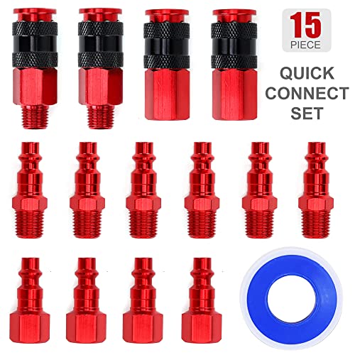 Juego de conexión rápida de aluminio industrial NPT 1/4 con conectores neumáticos 3