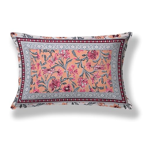 Image of elanorhomes 100% Cotton 240 TC Single Bed Sheet Set | Floral Hand Printed Bedsheet with Pillow Cover | Soft Breathable Fabric for Bedroom | 60x90 Inches (Blush Garden)